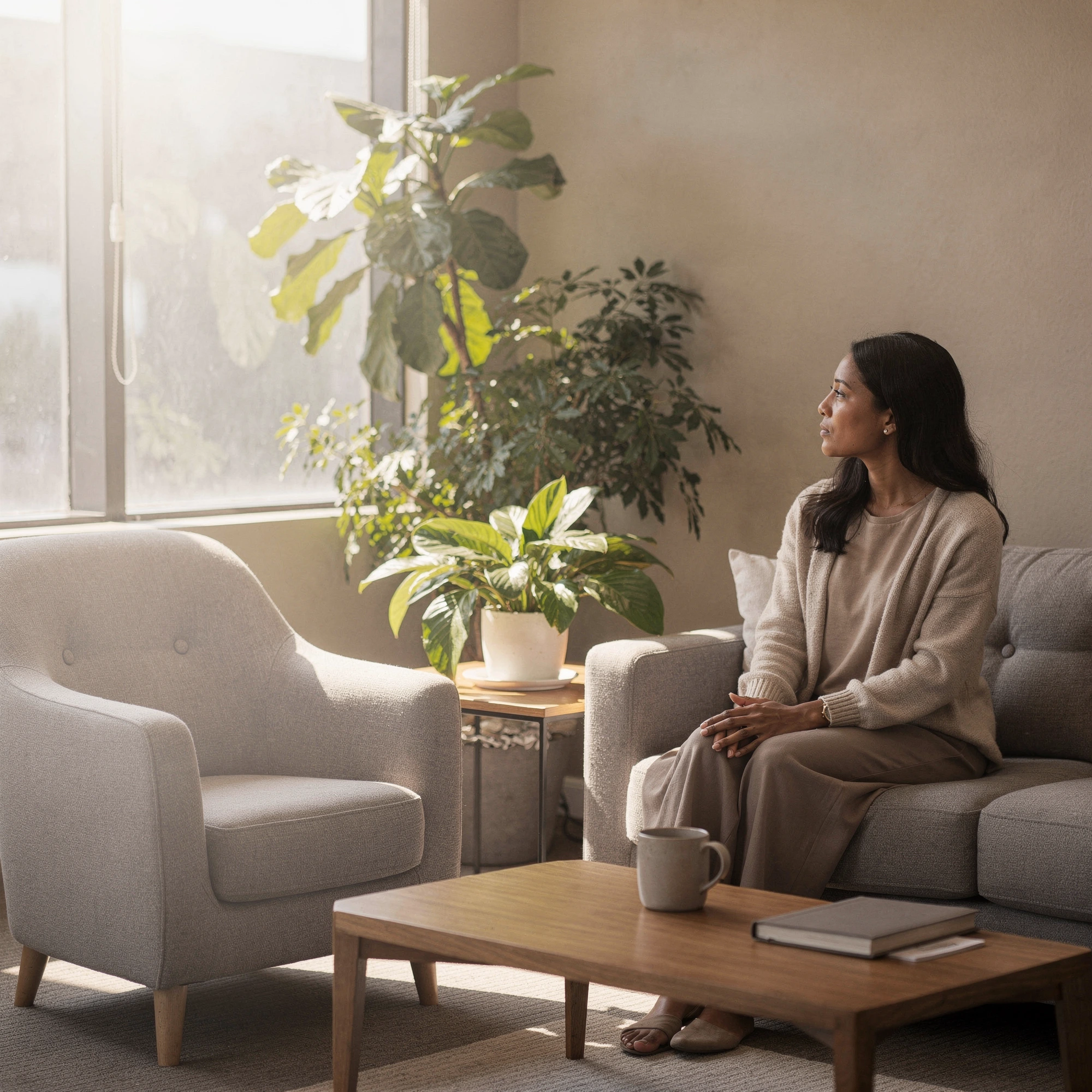 Therapist in Reseda, CA – therapy session in a calm counseling office at Uriel Behavioral Wellness